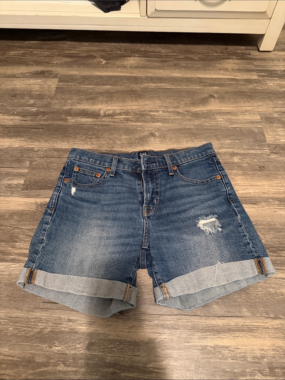 GAP Medium Blue Rolled Hem Distressed Jean Shorts